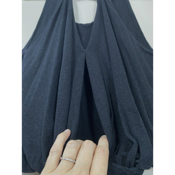 Free People Tank Top  Women's XSMALL Black Relaxed Bubble Hem Open V Back Cutout - Picture 4 of 6